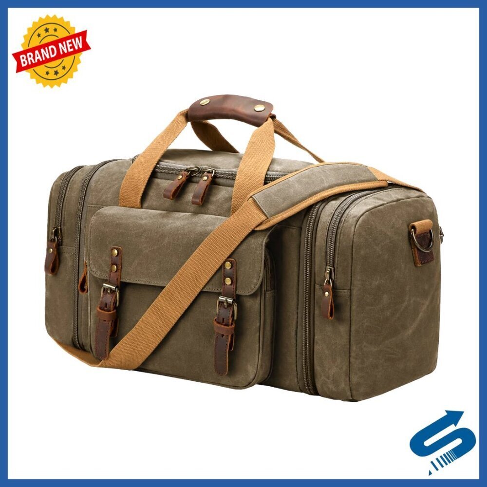 Large 50L Waxed Canvas Duffel Bag Waterproof Travel Weekender Carry-On